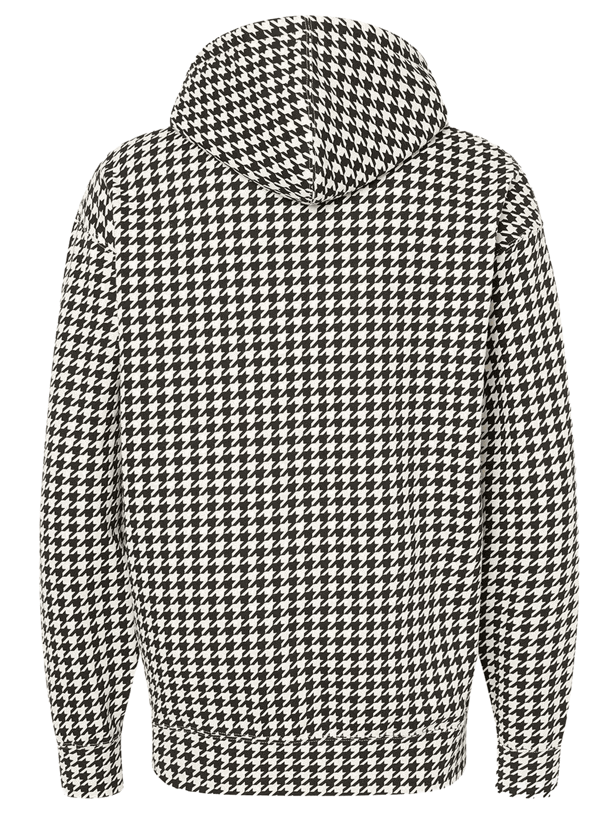Houndstooth Hoodie with black and white houndstooth pattern and fleece-lined hood