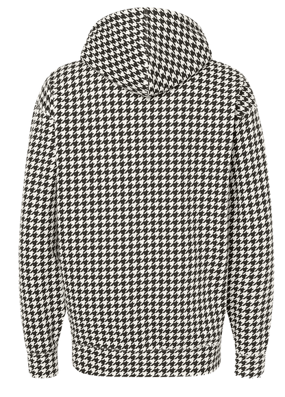 Houndstooth Hoodie with black and white houndstooth pattern and fleece-lined hood