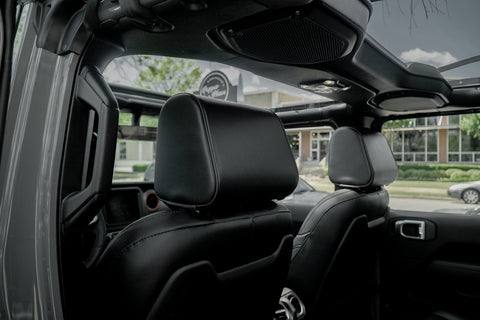 The Vulcan Headrest Safe steel lockbox for trucks and SUVs mounted on a vehicle seat headrest