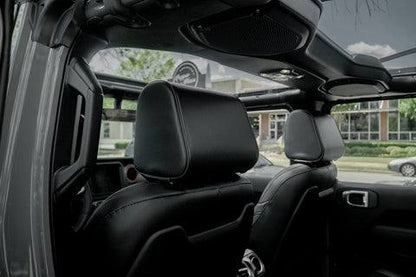The Vulcan Headrest Safe steel lockbox for trucks and SUVs mounted on a vehicle seat headrest