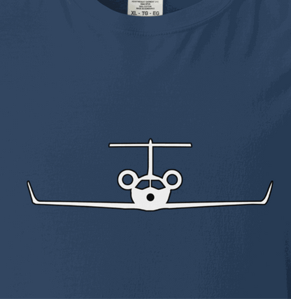 Navy blue unisex heavyweight tee with white private jet graphic, made of 100% ring-spun cotton, breathable and durable