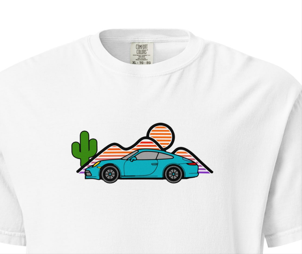 Sports Car Sunset T‑Shirt | Retro Sunset Sports Car Graphic Tee for Car Lovers, Vintage Muscle Car Sunset Shirt