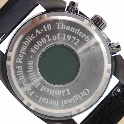 A-10 Thunderbolt tribute watch stainless steel case back with leather band