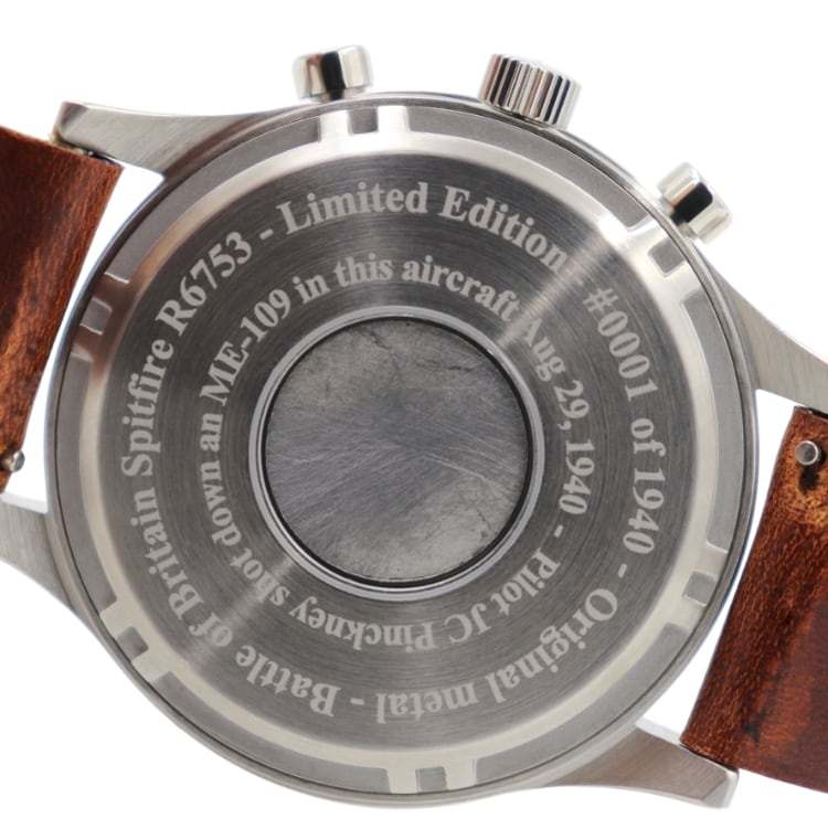 Spitfire R6753 Tribute watch with stainless steel brushed case and brown leather band