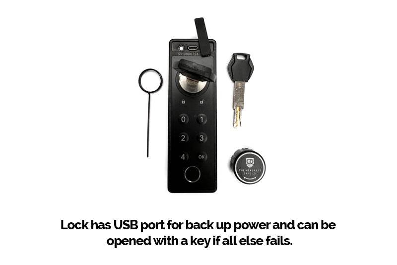 The Vulcan Headrest Safe steel lock with biometric, keypad, and key access for trucks and SUVs