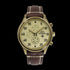 Gold finish B-25 Mitchell Tribute watch with beige dial and brown stitched leather band