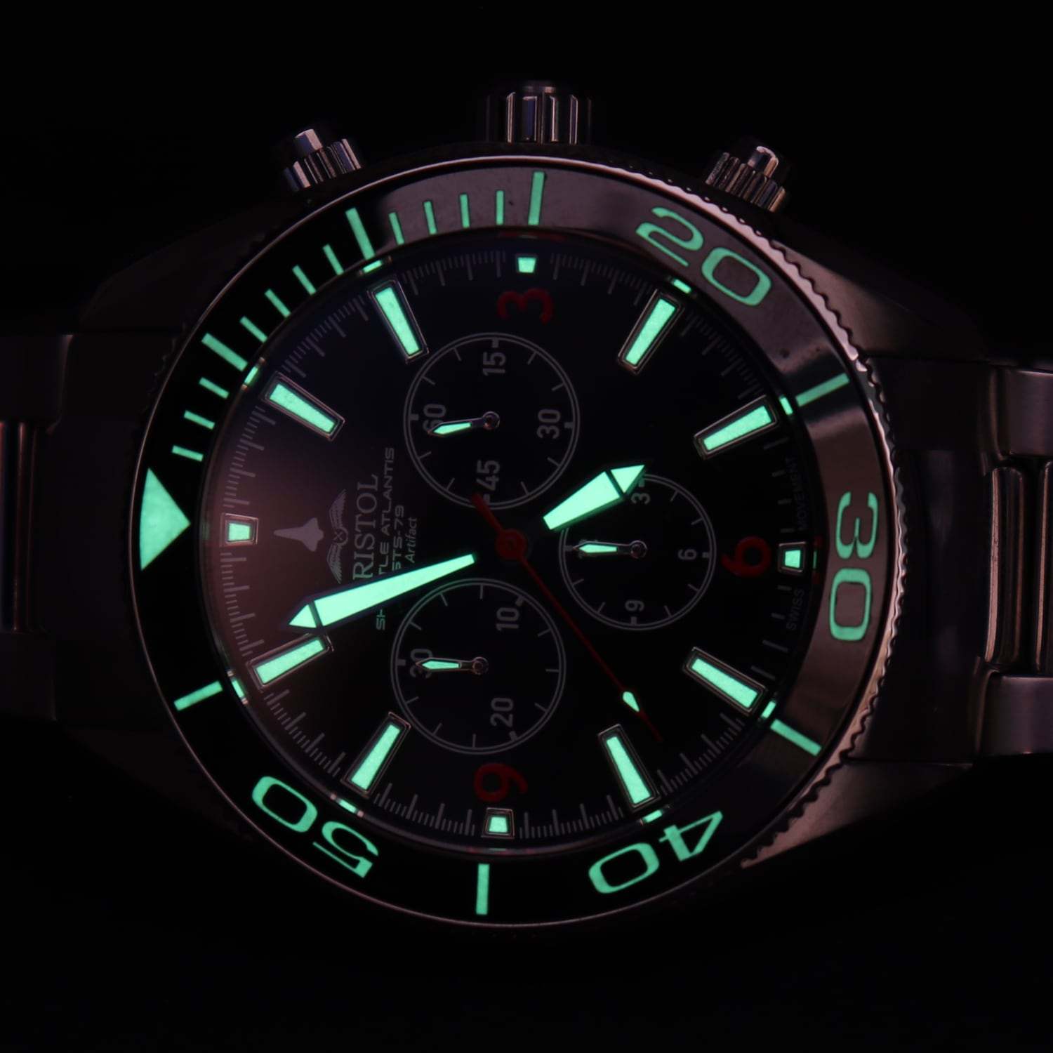 Space Shuttle Atlantis tribute watch with stainless steel case and white dial