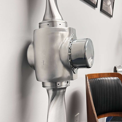 2-bladed McCauley aluminum metal airplane propeller with brushed aluminum finish wall display