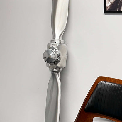 2-bladed McCauley aluminum metal airplane propeller with brushed aluminum finish wall display