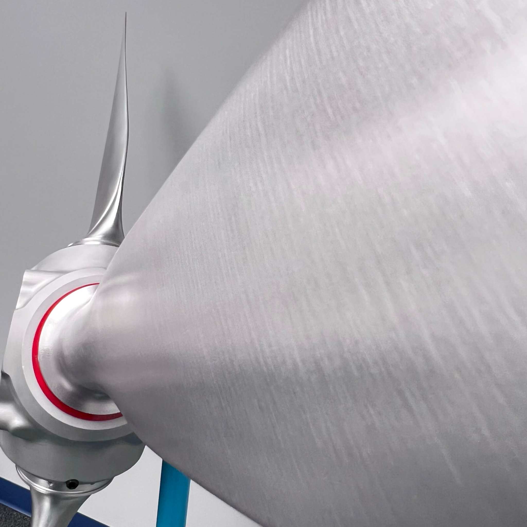 3-bladed McCauley aluminum airplane propeller with brushed finish and red powder-coated snap rings wall display