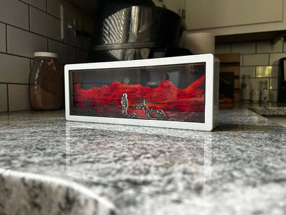 Walking on Mars 3D Paper Light featuring laser-cut 3D Martian scene with warm LED glow powered by USB or batteries
