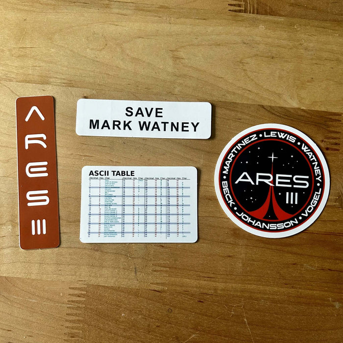 The Martian Sticker Pack featuring four glossy laminated movie-themed stickers under 4x3 inches