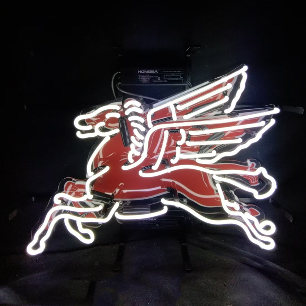 Mobilgas Gas Oil Flyin Horse White Neon Signs Light - Prop and Piston