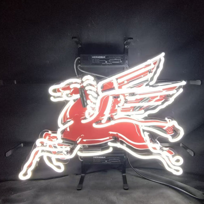 Mobilgas Gas Oil Flyin Horse White Neon Signs Light - Prop and Piston