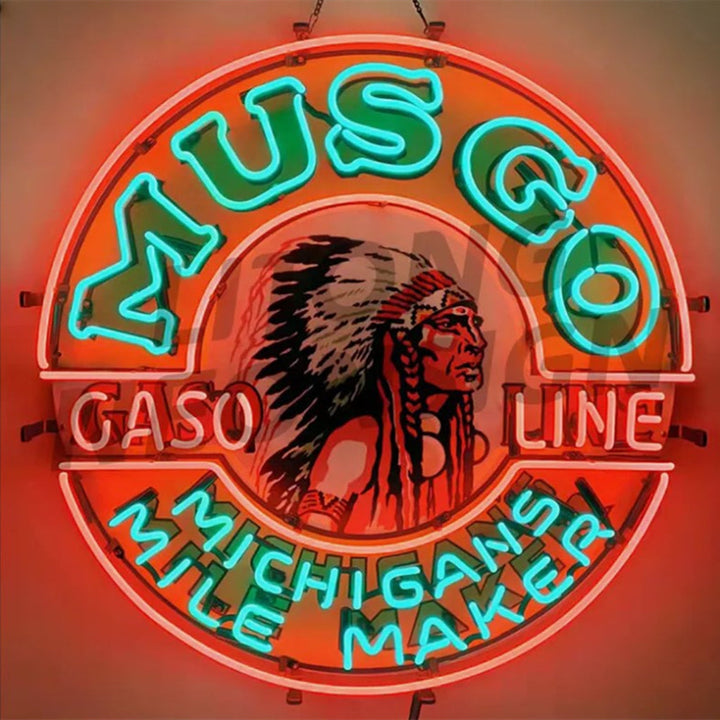Musgo Gasoline Michigans Mile Maker Neon Signs - Prop and Piston