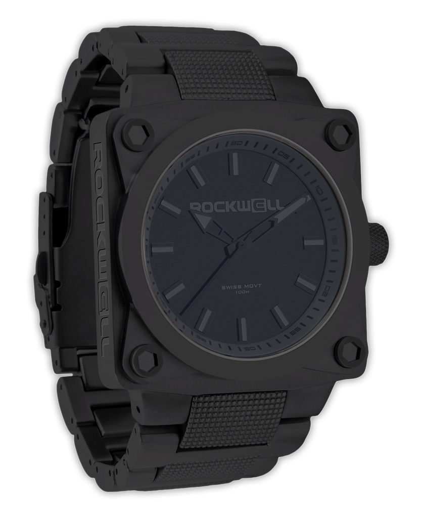 747 Phantom Black watch featuring a bold black design and Swiss movement from Rockwell.