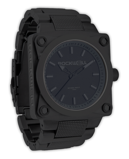 747 Phantom Black watch featuring a bold black design and Swiss movement from Rockwell.