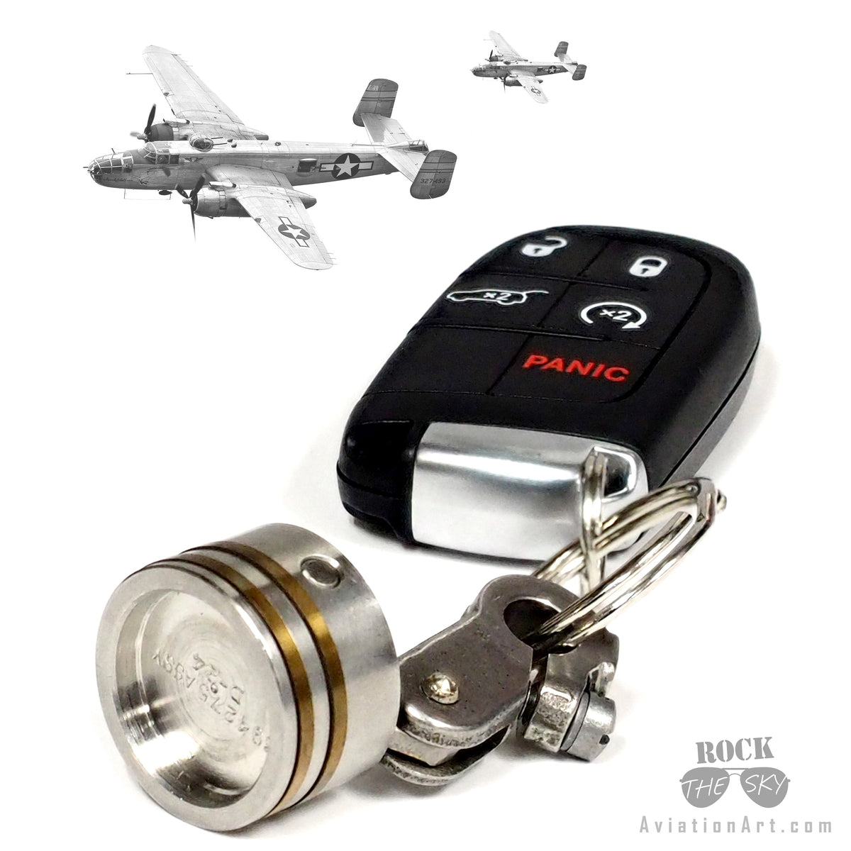 B-25 MItchell Bomber Wright R-2600 Radial Engine Stromberg Carburetor Mini Piston Keychain - Prop and Piston