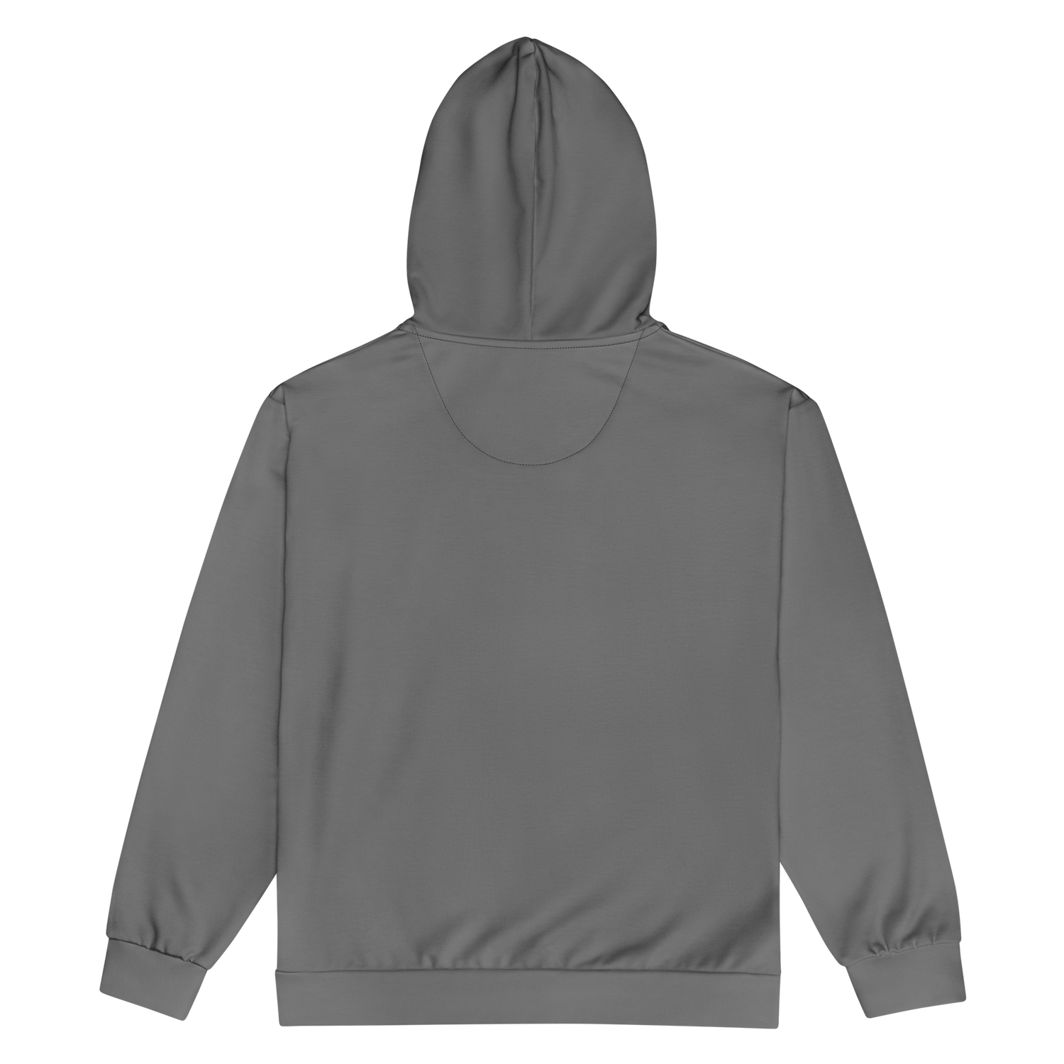 Back view of sustainable aviation hoodie in grey with hood and relaxed fit design