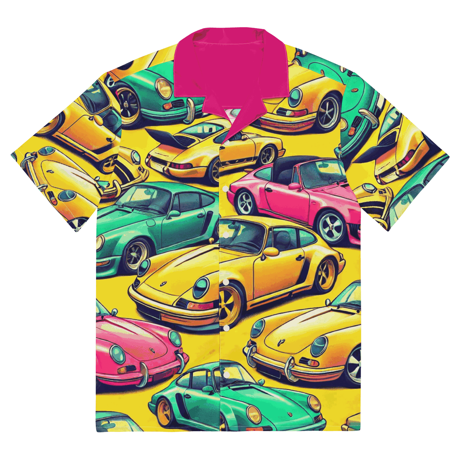Button Up 2 summer shirt with colorful vintage car print, featherlight moisture-wicking fabric, oversized fit, and UPF50+ protection