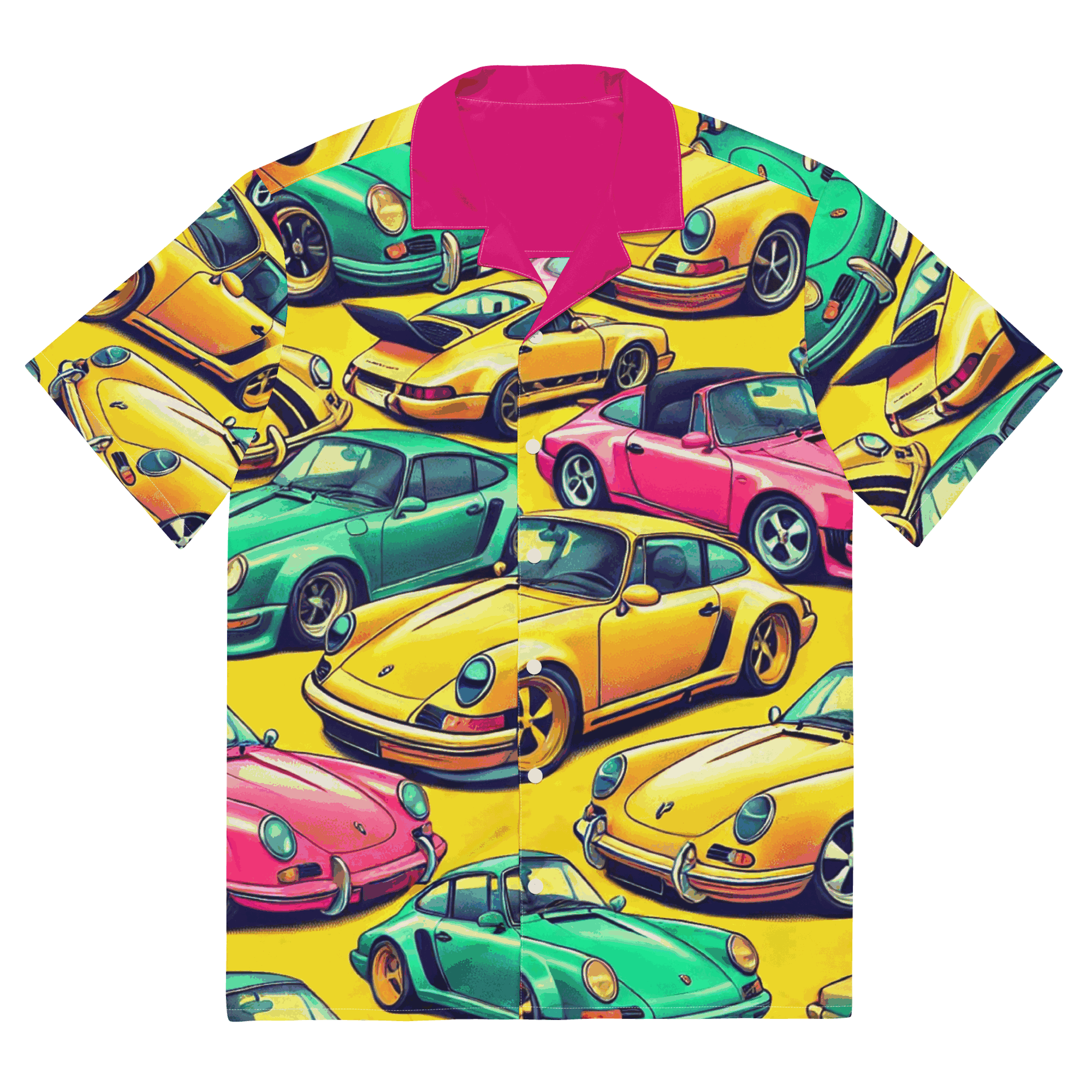 Button Up 2 summer shirt with colorful vintage car print, featherlight moisture-wicking fabric, oversized fit, and UPF50+ protection
