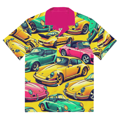 Button Up 2 summer shirt with colorful vintage car print, featherlight moisture-wicking fabric, oversized fit, and UPF50+ protection