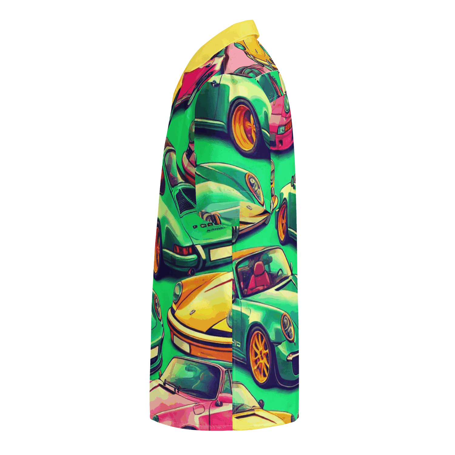 Button Up 4 summer shirt with colorful vintage car print, oversized fit, moisture-wicking and breathable fabric, UPF50+ protection