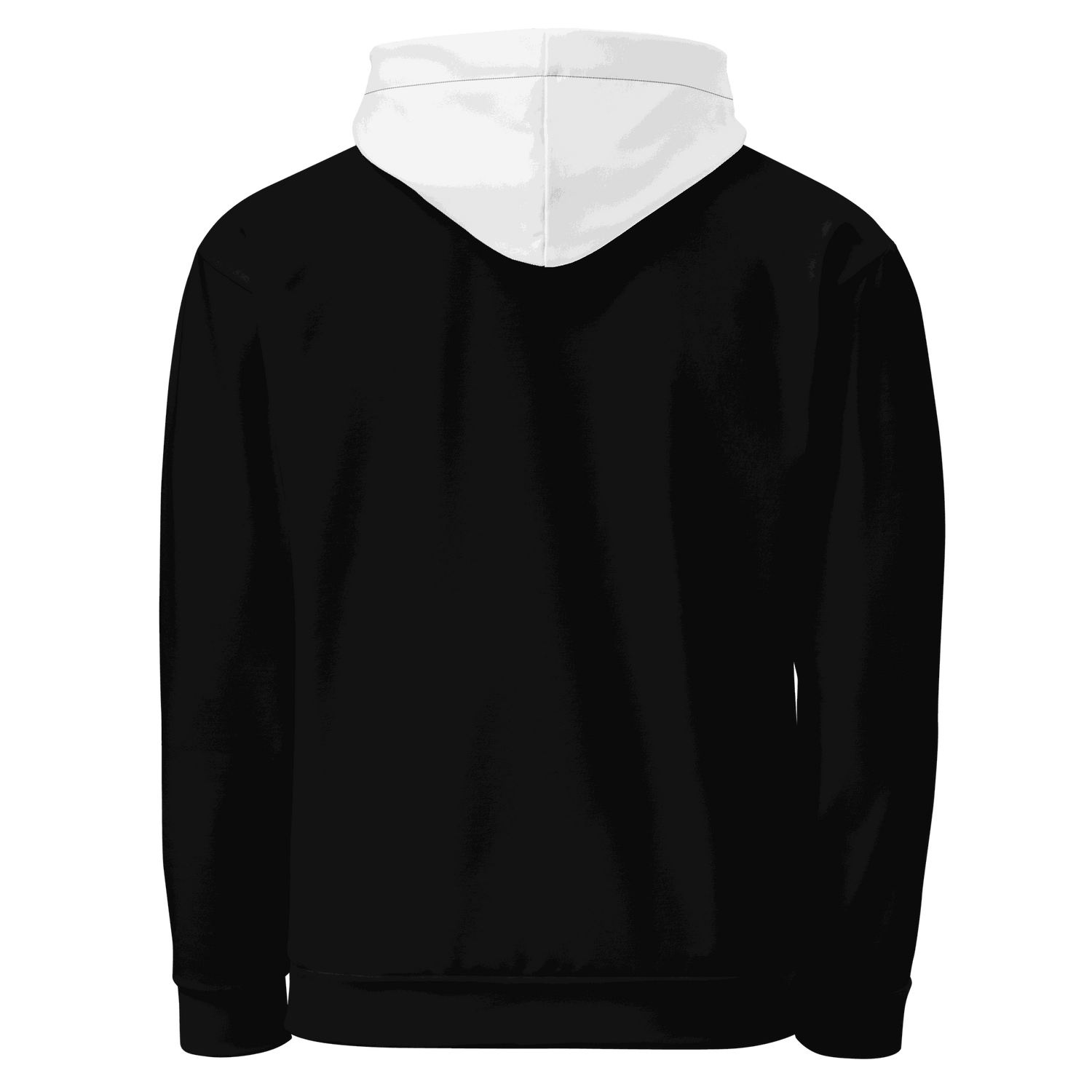 Back view of Sunset Car Hoodie with black body and white hood, unisex relaxed fit pullover hoodie for car enthusiasts