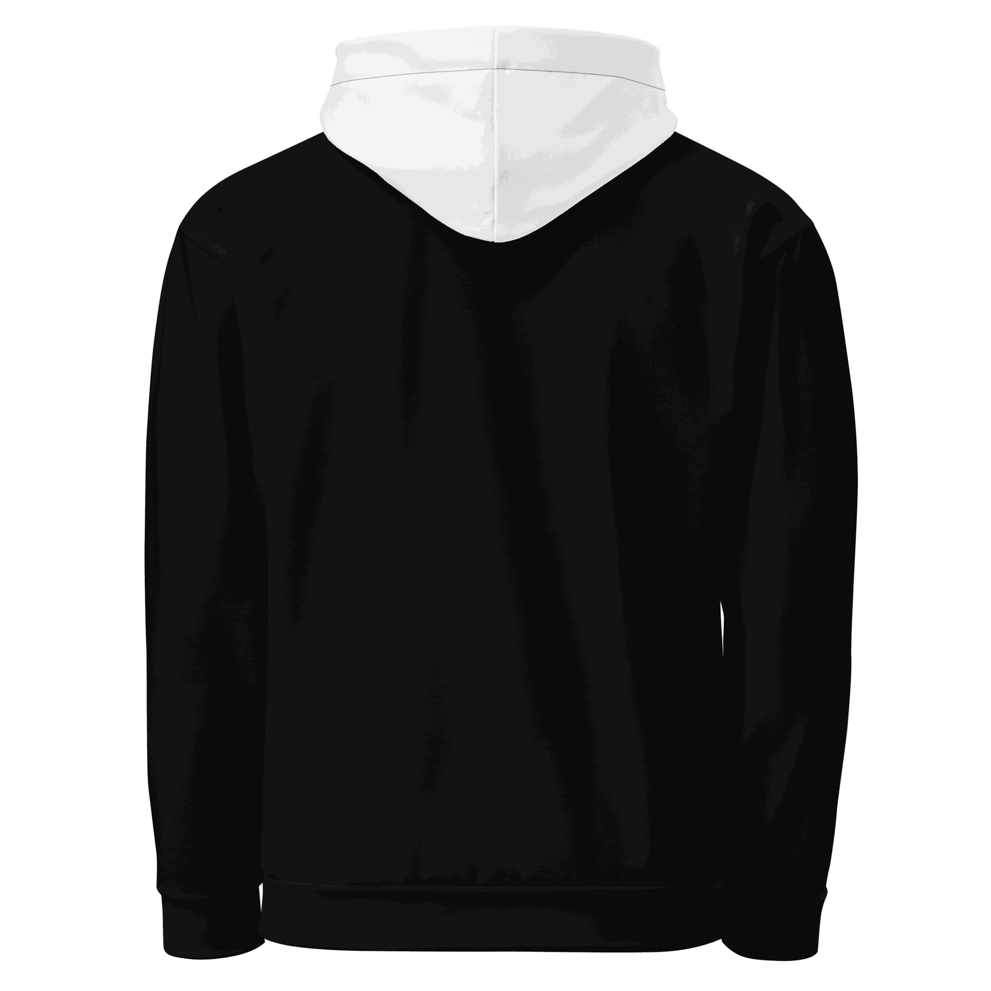 Back view of Sunset Car Hoodie with black body and white hood, unisex relaxed fit pullover hoodie for car enthusiasts