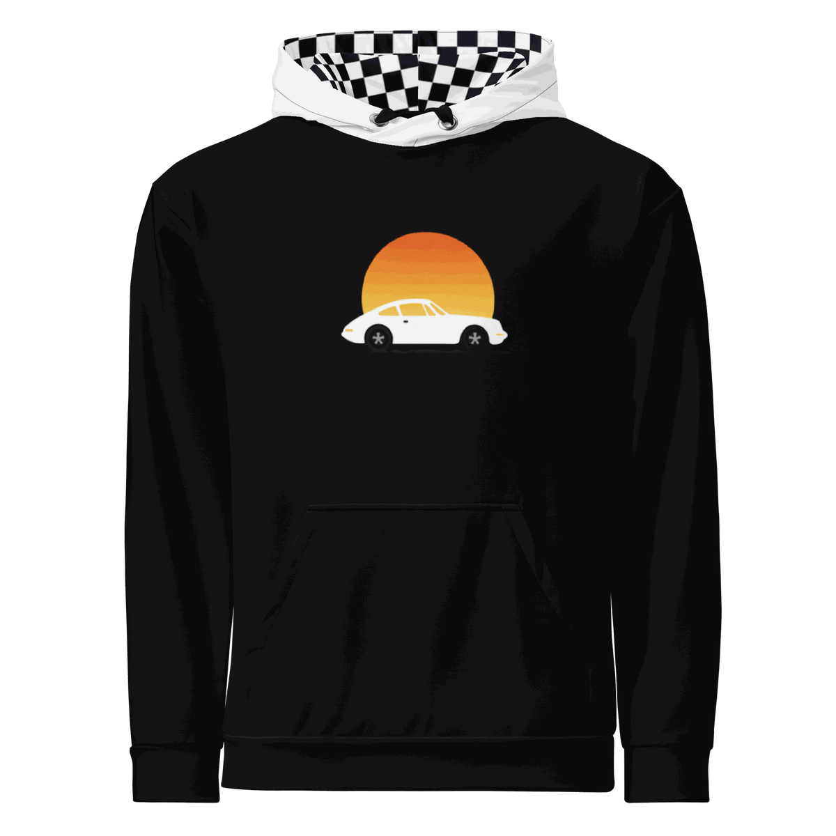 Sunset Car Hoodie – Retro Graphic Pullover Hoodie for Car Lovers - Prop and Piston