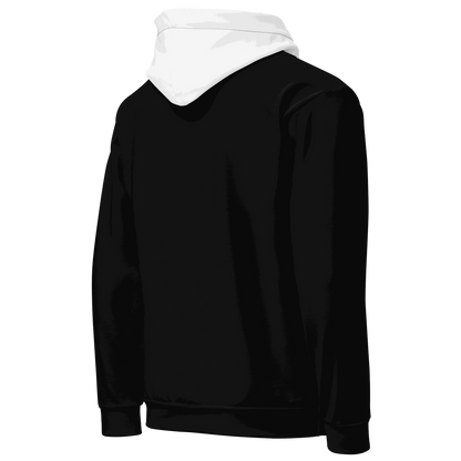 Sunset Car Hoodie black pullover with white hood, retro car culture design, cozy premium blend, relaxed unisex fit