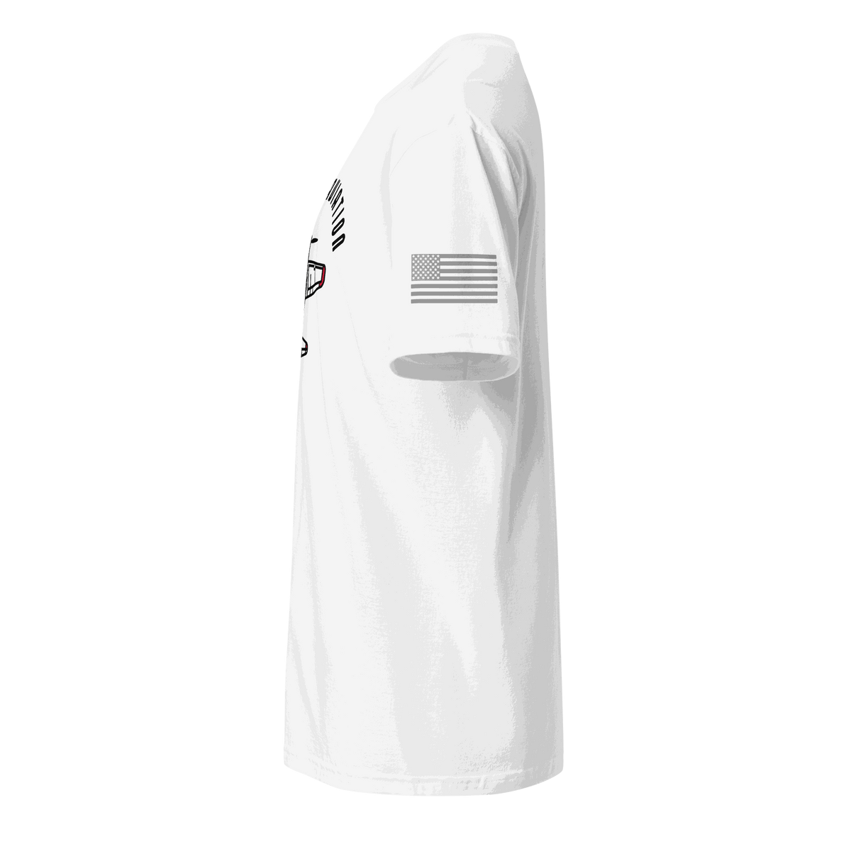 Side view of vintage aviation t-shirt for pilots with American flag on sleeve.