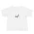 White baby jersey short sleeve tee with airplane graphic, soft cotton fabric, relaxed fit