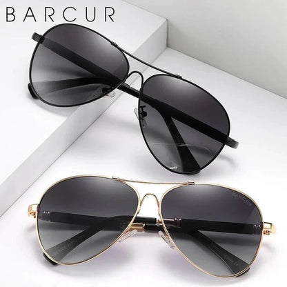 BARCUR Polarized Pilot Sunglasses for Men – Stylish Anti Blue Light UV400 Protection Gradient Mirror Lens Stainless Steel Trendy Frame – Fashion Aviator Sun Glasses for Men Ideal for Driving Travel Summer &amp; Outdoor Activities - Prop and Piston
