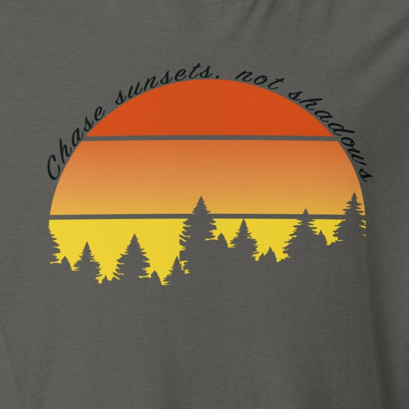 Camping Gift Chase Sunsets Not Shadows Unisex t-shirt - Prop and Piston