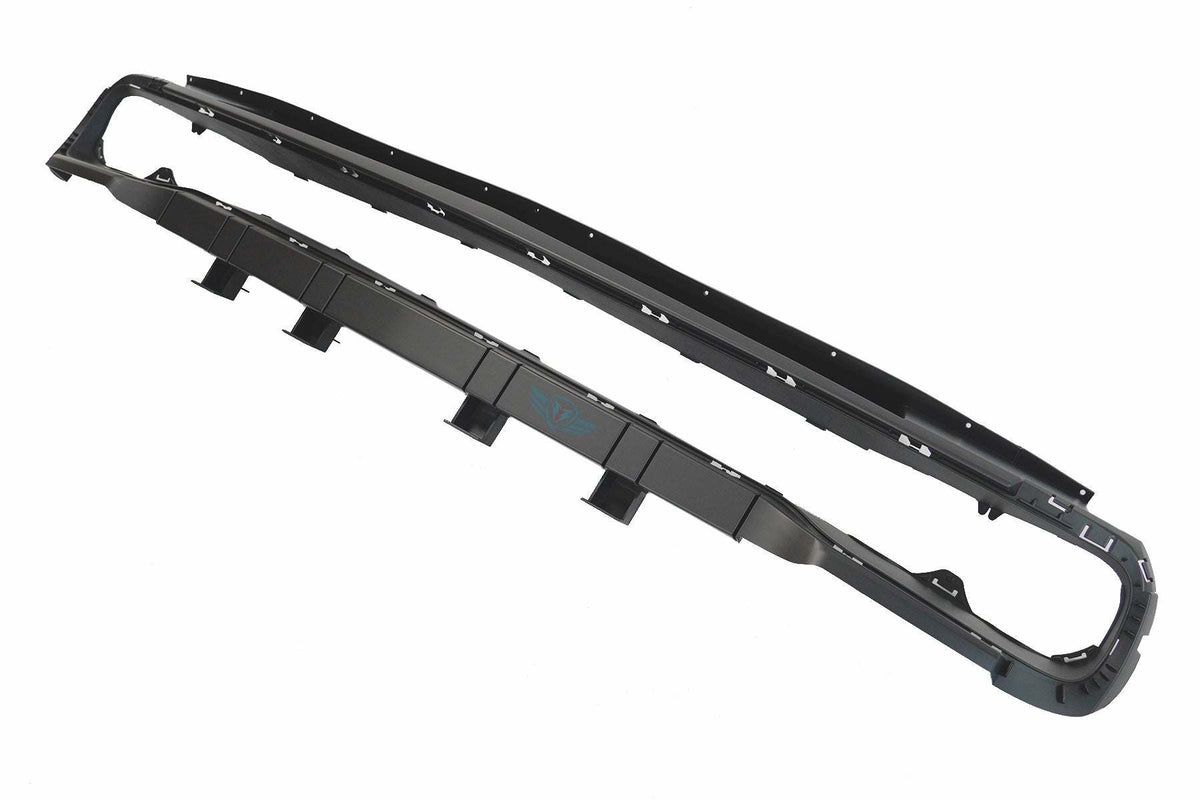 2015-2023 Dodge Challenger SRT Hellcat style front bumper conversion kit on gray muscle car