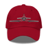 Red Corsair Aviation Hat with embroidered F4U Corsair propeller design, adjustable strap, and breathable cotton twill.