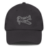 Black and white embroidered aviation hat with P51 Mustang design