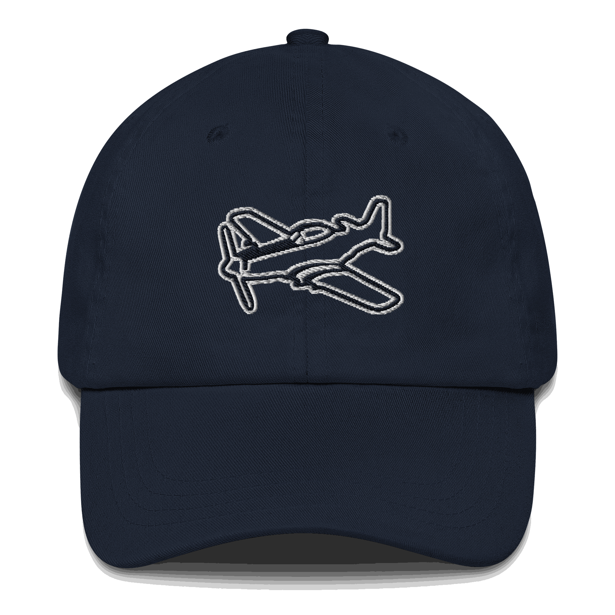 Black aviation hat with embroidered vintage airplane design