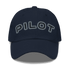 Navy Stylish Pilot Hat with embroidered "PILOT" text and adjustable strap