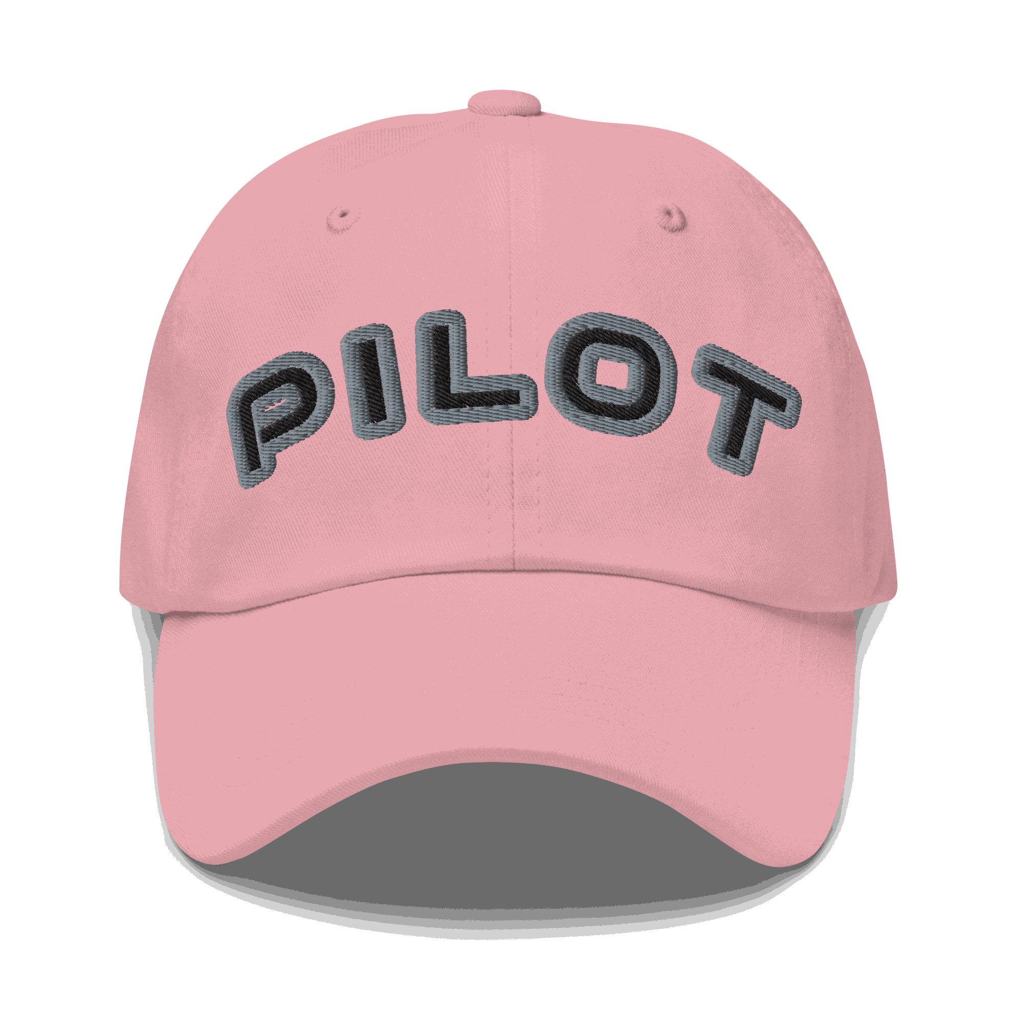 Stylish Pilot Hat pink adjustable dad cap with embroidered PILOT text and pre-curved visor