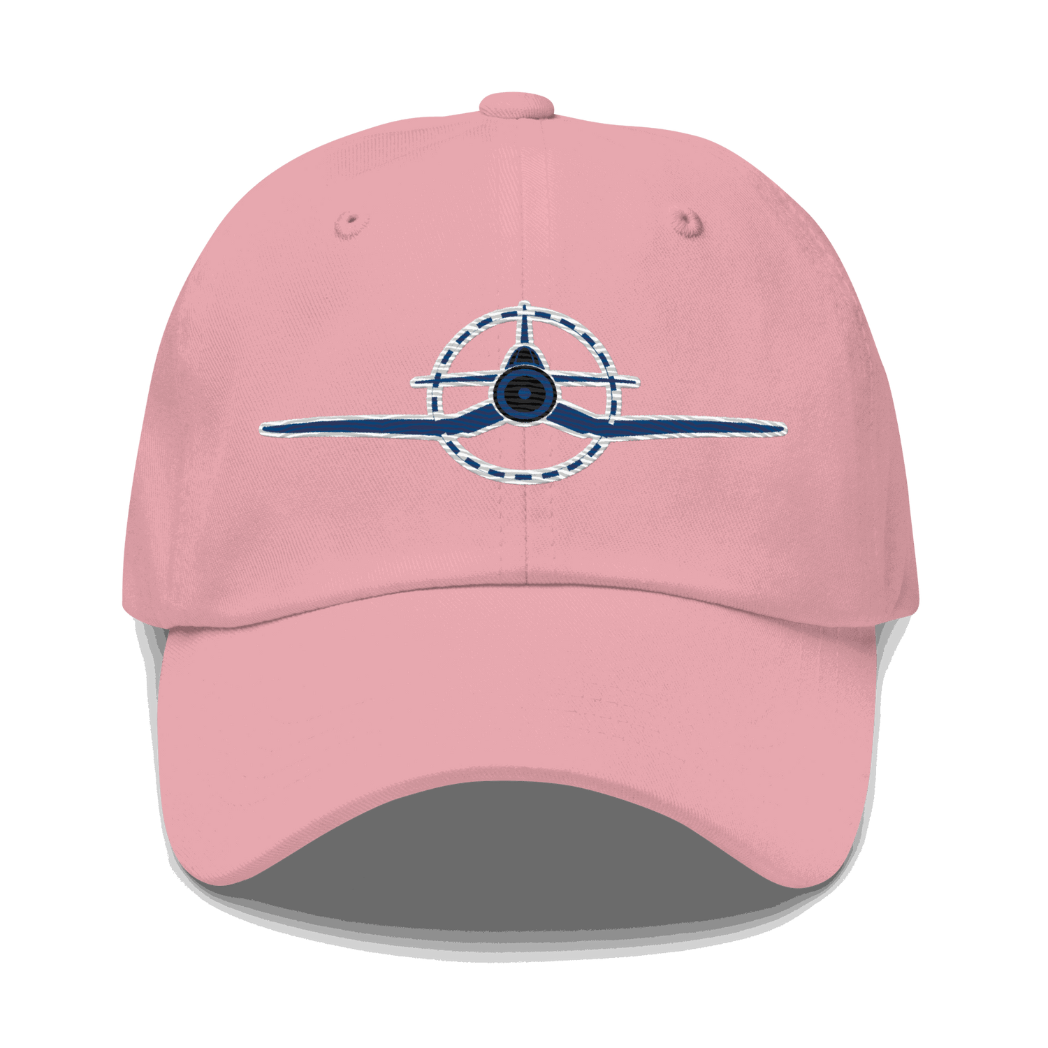 Pink embroidered f4u cap with WWII Corsair airplane design and adjustable strap