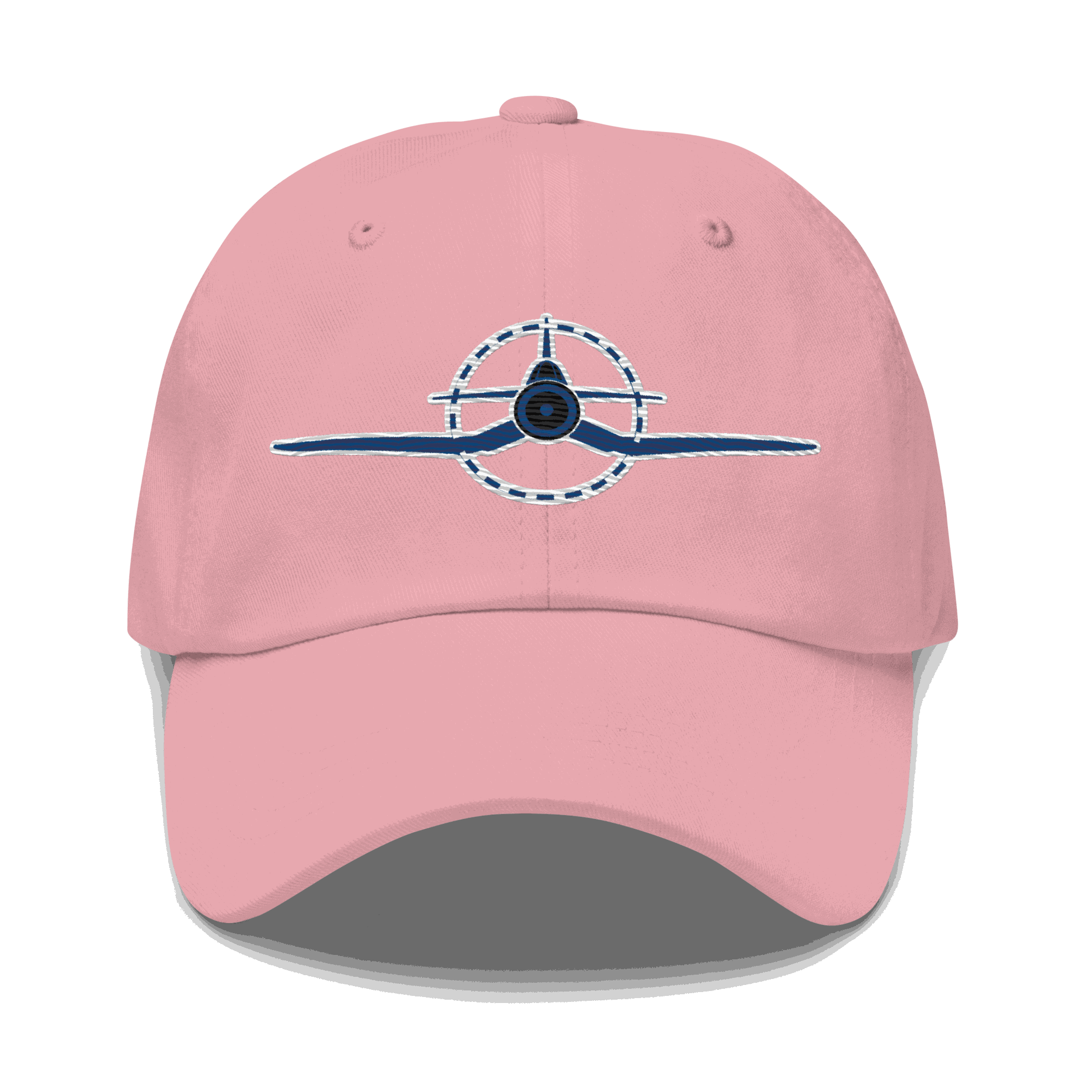 Pink embroidered f4u cap with WWII Corsair airplane design and adjustable strap