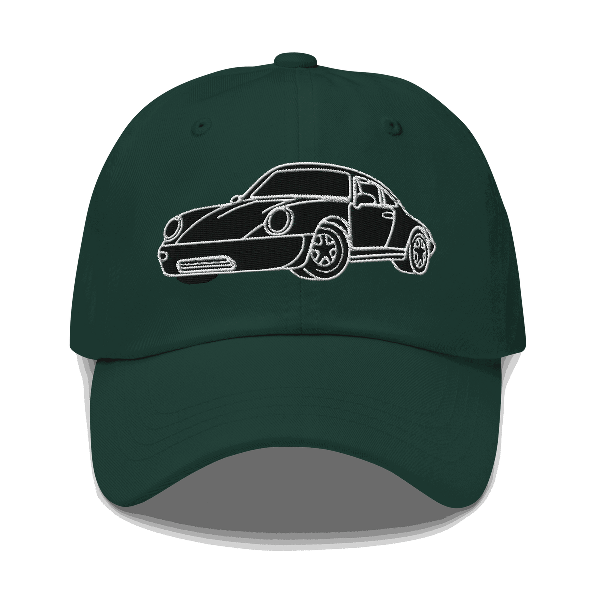 911 Black Racer Dad Hat black twill cap with embroidered 911 logo and adjustable strap