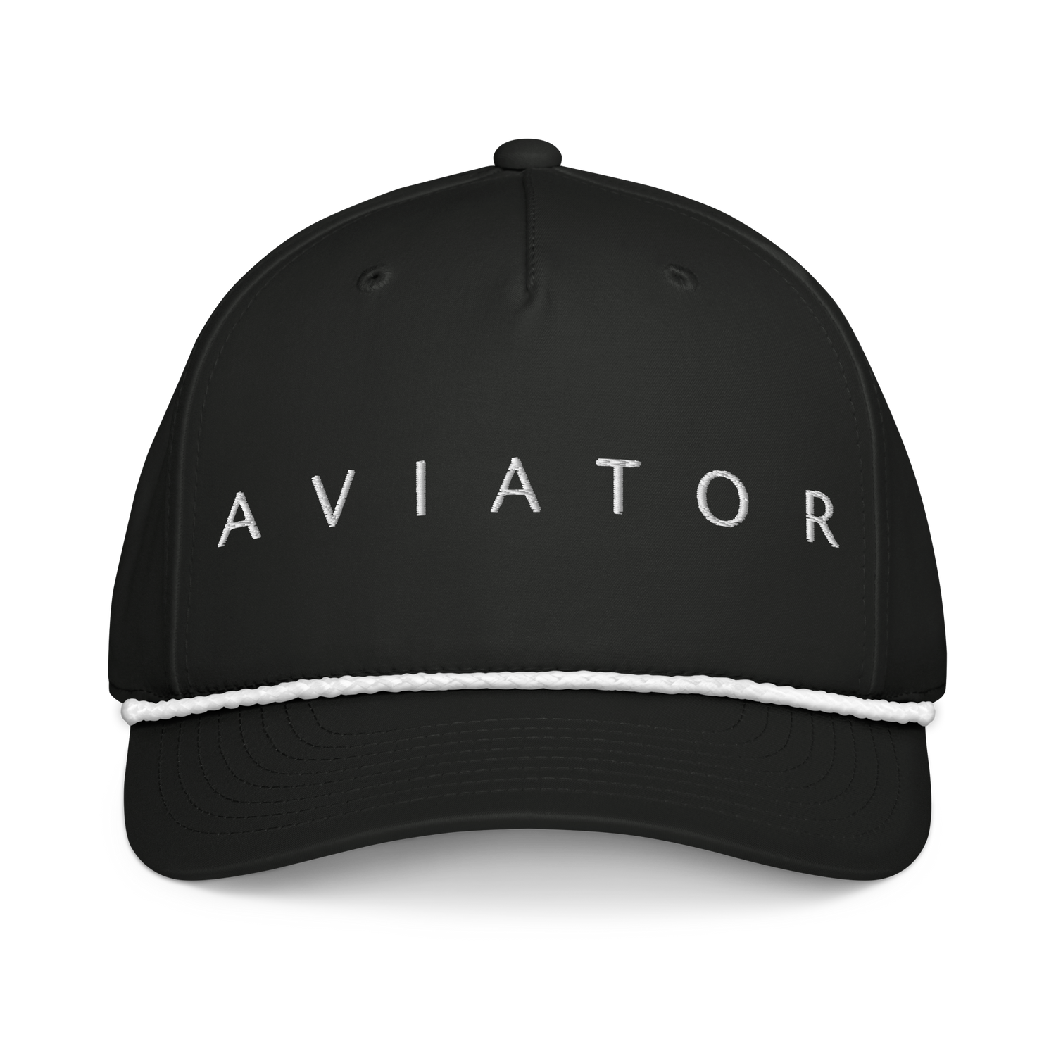 aviation rope cap featuring a braided rope detail and structured black design for stylish comfort.