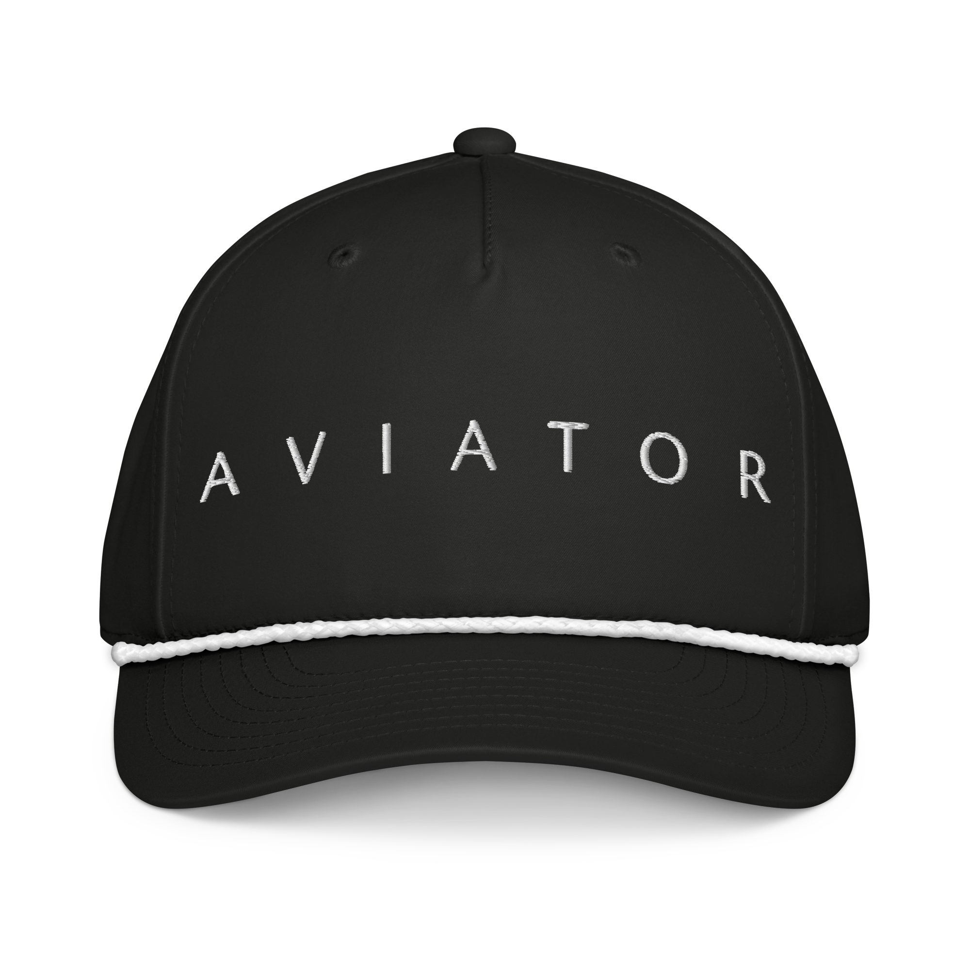 aviation rope cap featuring a braided rope detail and structured black design for stylish comfort.