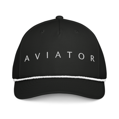 aviation rope cap featuring a braided rope detail and structured black design for stylish comfort.