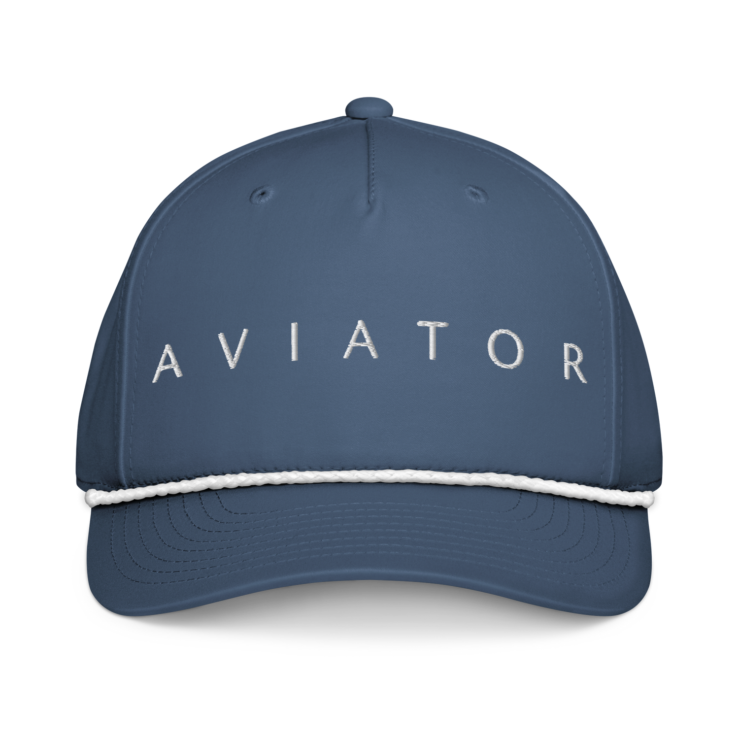 Aviation rope cap in navy blue with white braided rope detail and &