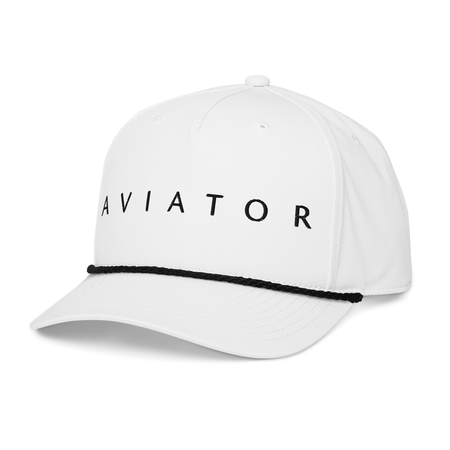 Aviation rope cap in white featuring braided rope detail and adjustable snapback, perfect for outdoor activities.