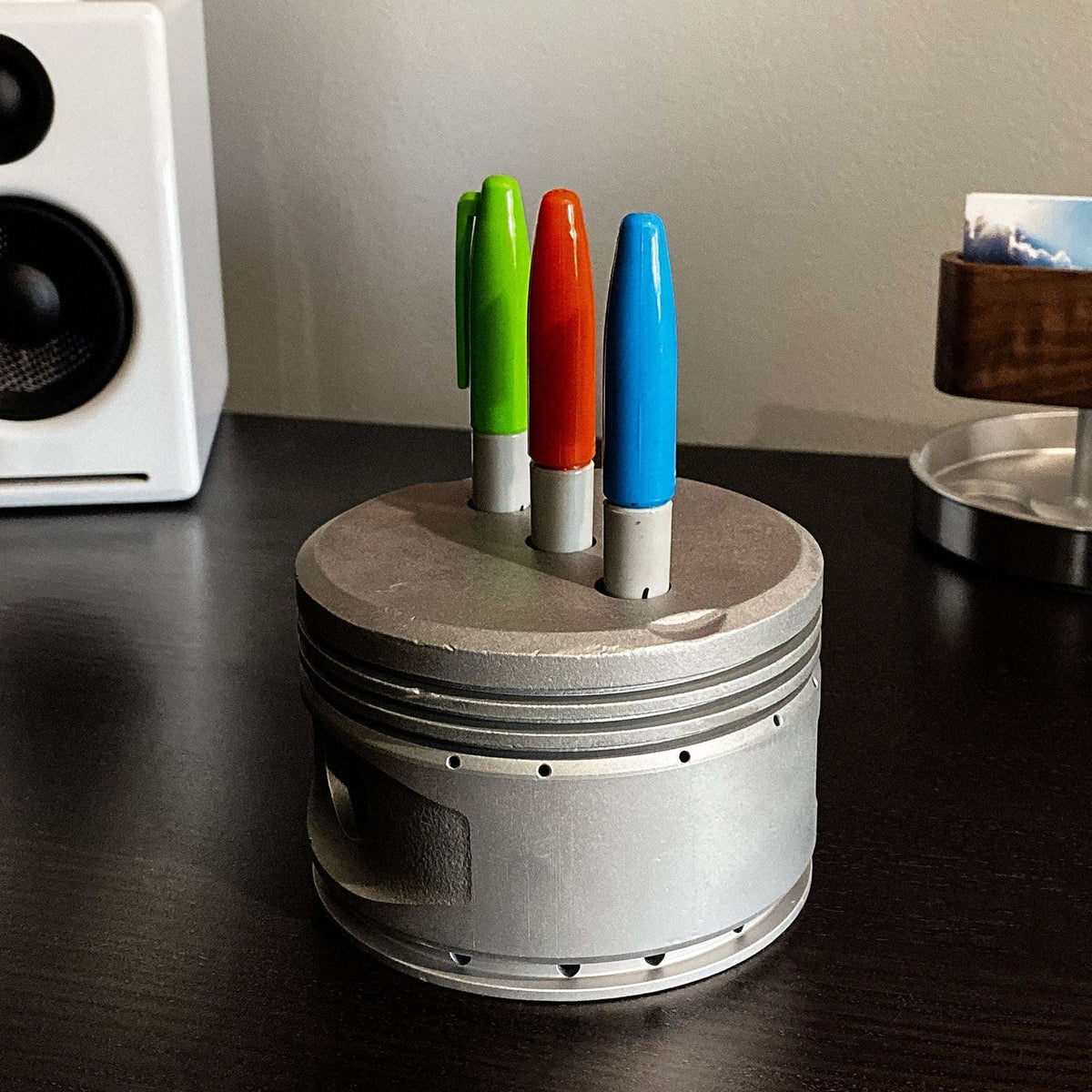 airplane engine desk accessory  1950s Continental 0-300 Cessna 172 Skyhawk piston pencil pen holder raw metal aircraft engine part